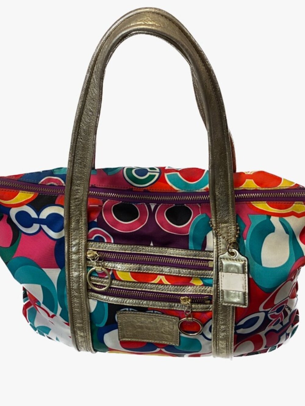 Coach Poppy Glam Tote Multicolor Signature Canvas Metallic Gold 13830 - Picture 5 of 16